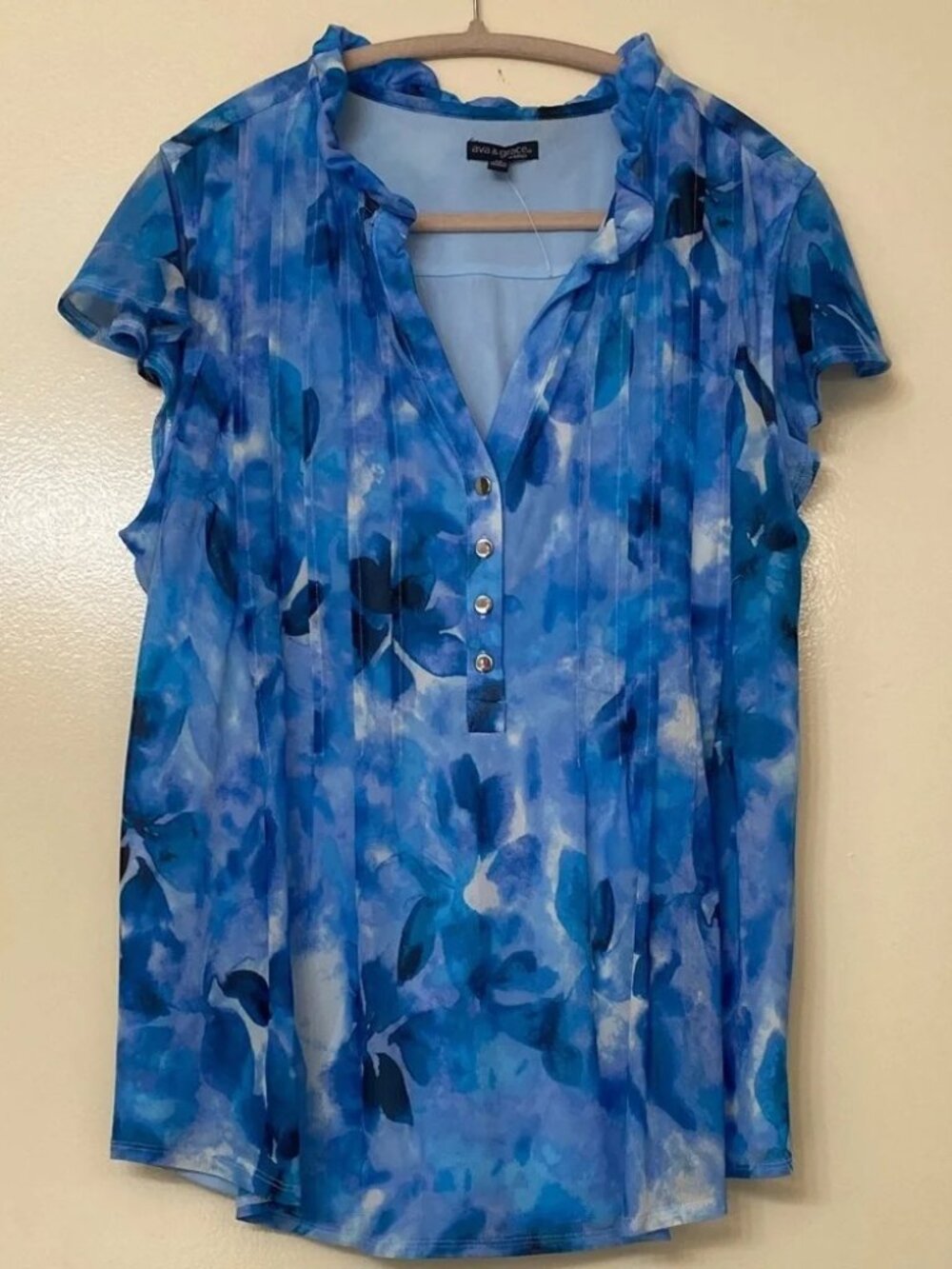 Ava & Grace Blue Floral Short Sleeve Top size 1x